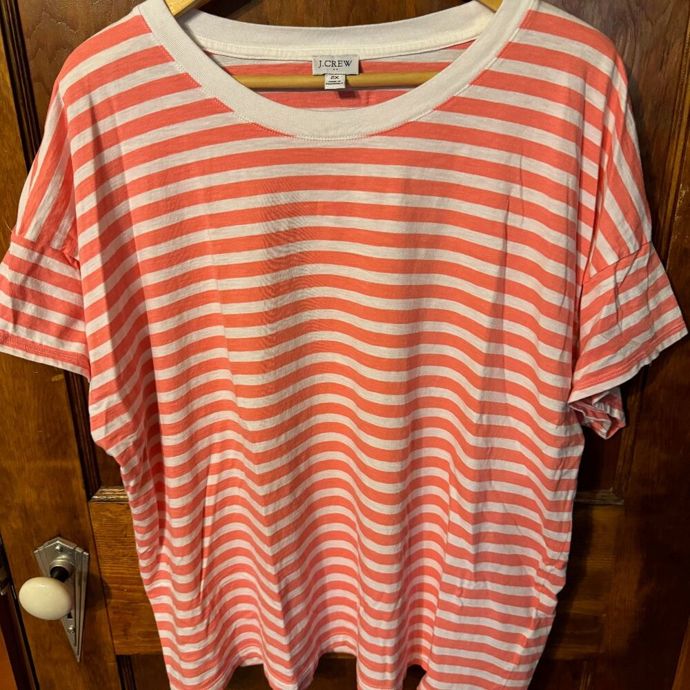 J. Crew Coral/White Striped Crewneck T-Shirt Plus 2x